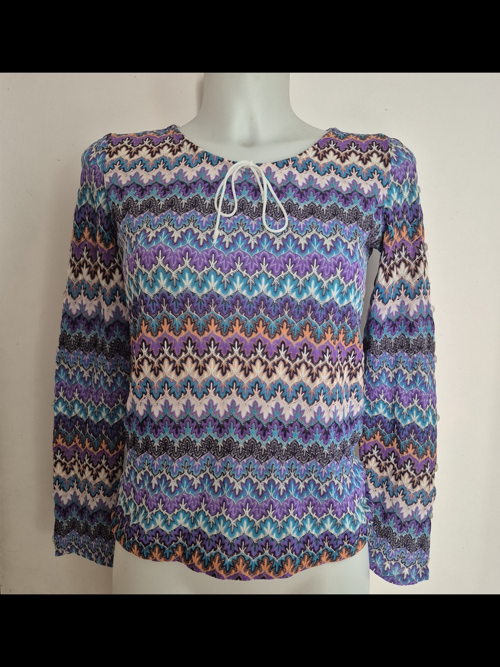 70s Vintage Hippy Women's Multicolor Patterned Long Sleeve Top